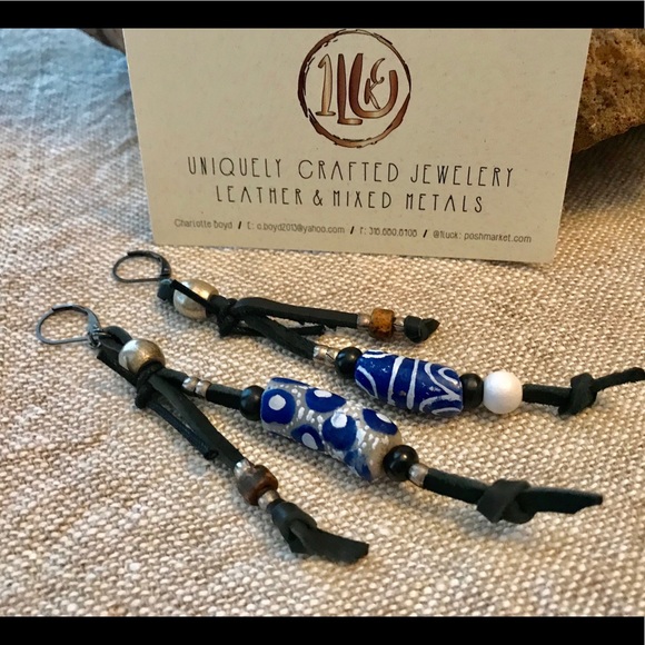 Jewelry - Leather/African Trade bead earrings 4” HOLD